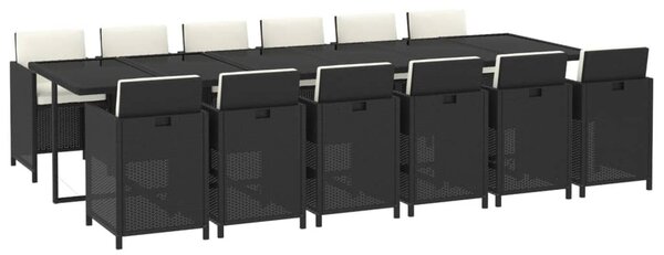 13 részes fekete polyrattan kerti étkezőgarnitúra párnákkal
