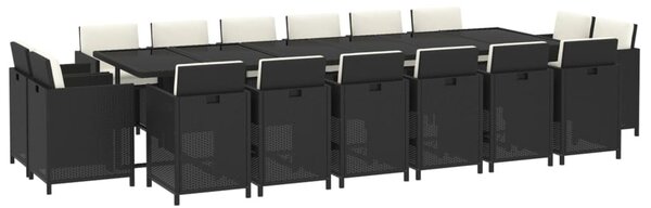 17 részes fekete polyrattan kerti étkezőgarnitúra párnákkal