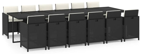 13 részes fekete polyrattan kerti étkezőgarnitúra párnákkal