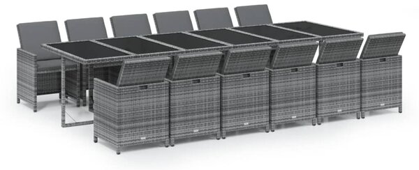 13 részes szürke polyrattan kerti étkezőgarnitúra párnákkal
