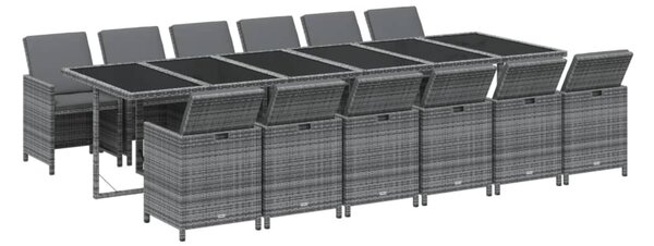 13 részes szürke polyrattan kerti étkezőgarnitúra párnákkal