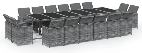 17 részes szürke polyrattan kerti étkezőgarnitúra párnákkal