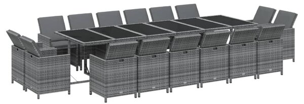 17 részes szürke polyrattan kerti étkezőgarnitúra párnákkal