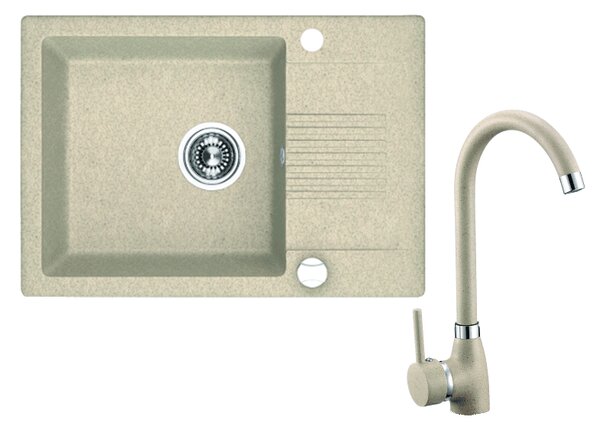 Laveo Ceilia, 1 kamrás gránit mosogató 650x440x185mm + magas mosogató csaptelep, bézs, LAV-SJCG413T