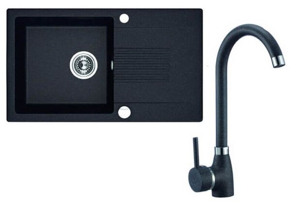 Laveo Ceilia, 1 kamrás mosogató 760x440x185mm + mosogató csaptelep, fekete, LAV-SJCG711T