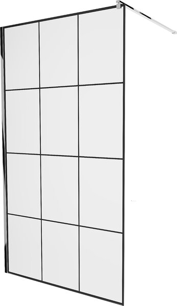 Mexen Kioto zuhanytálca 100x200 cm 8 mm, króm profil, üveg fekete mintázat 1, 800-100-101-01-77