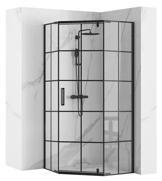 Rea - Hatlapfejű egyajtós zuhanykabin 80 x 80 cm, fekete profil - átlátszó üveg 6 mm, REA-K8969