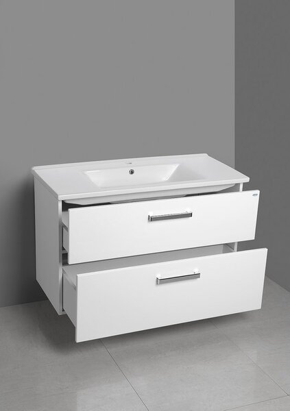 Aqualine Aqualine, VEGA mosdó szekrény 100cm, 2x fiókos, fehér, VG103