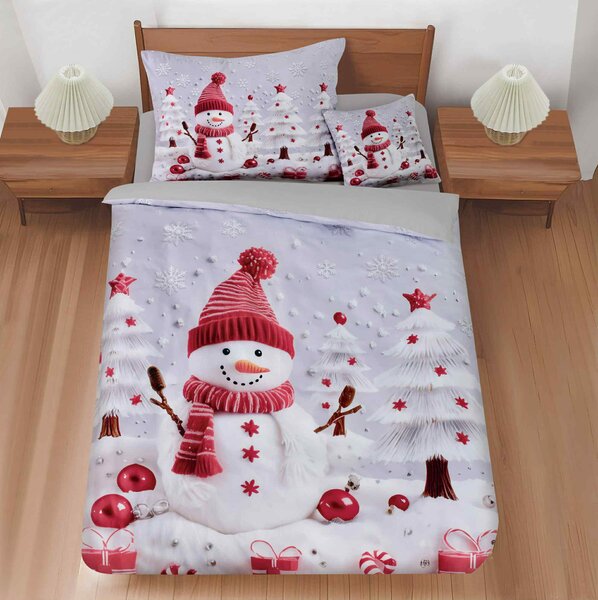 3 részes ágyneműgarnitúra Polycotton karácsonyi Hóember 200x140cm+90x70cm TiaHome