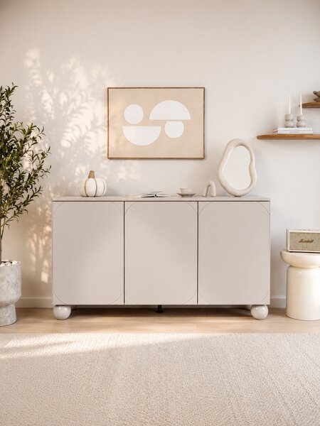 Sonatia II komód 150 cm háromajtós - kasmír / gömb lábak
