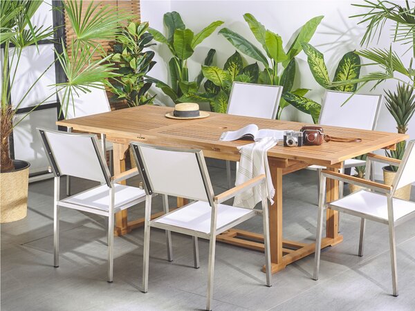 Bővíthető kerti étkezőasztal JAVA 160/220 cm 90 cm Akácfa Világosbarna
