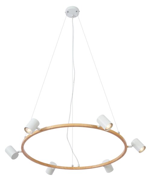 Modern függőlámpa fa mintázattal, fehér, 6 ágú - Jeana Circle