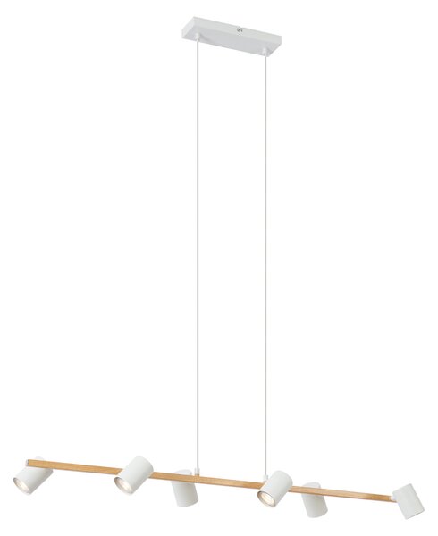 Modern függőlámpa fa mintázattal, fehér, 6-lámpás - Jeana Straight
