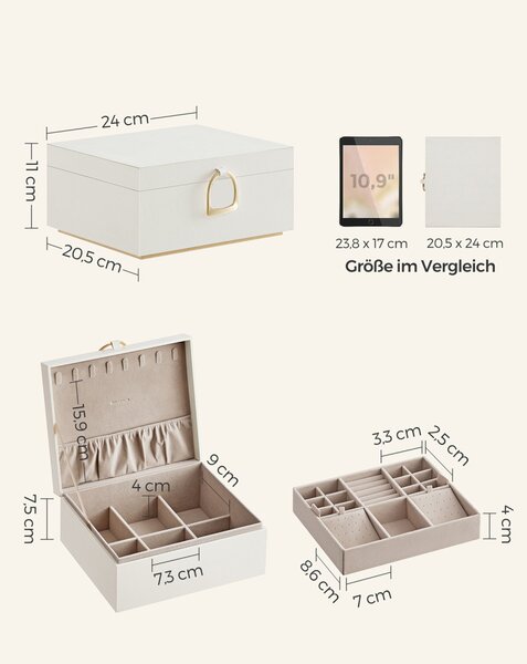 SONGMICS Elegáns Kétszintes Ékszertartó Doboz Fehér-Arany Lebegő Dizájnnal
