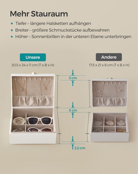 SONGMICS Elegáns Kétszintes Ékszertartó Doboz Fehér-Arany Lebegő Dizájnnal