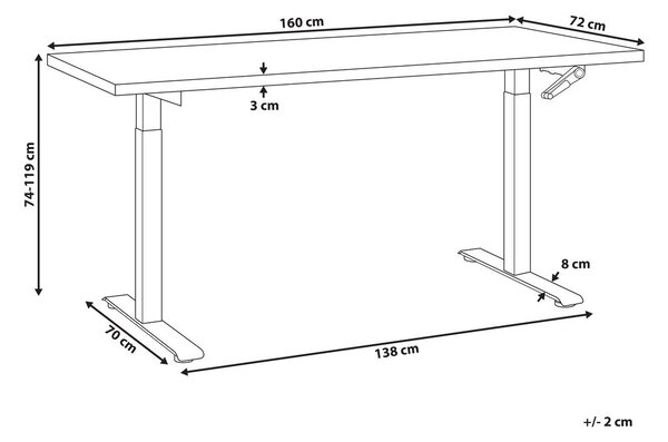 Manuálisan állítható asztal DESTINES 160 cm 72 cm Fekete/fehér