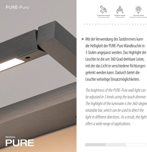 Paul Neuhaus modern fali lámpa pure puro szürke pln9113-15