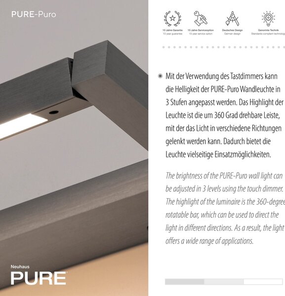 Paul Neuhaus modern fali lámpa pure puro szürke pln9113-15
