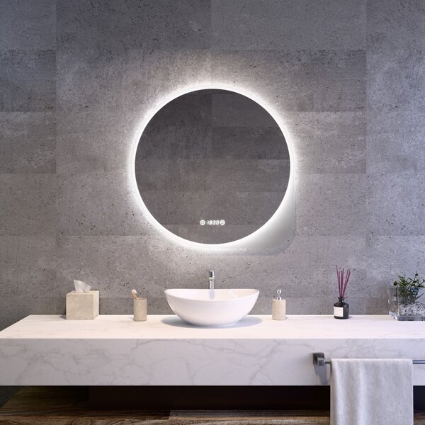 Welland Vibe LED tükör - fényerő + színhőfok állítás + páramentesítő + óra - Ø 75 cm