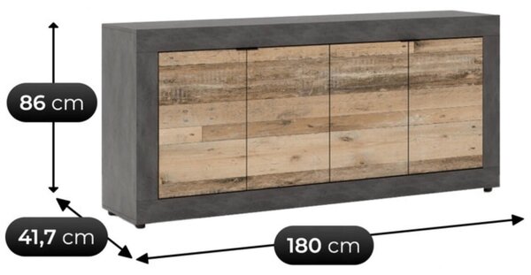 BLAGO komód 180 cm, natúr tölgy/fekete