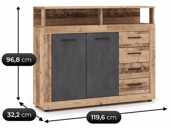 BLAGO MIDI A komód 119,6 cm, natúr tölgy/fekete
