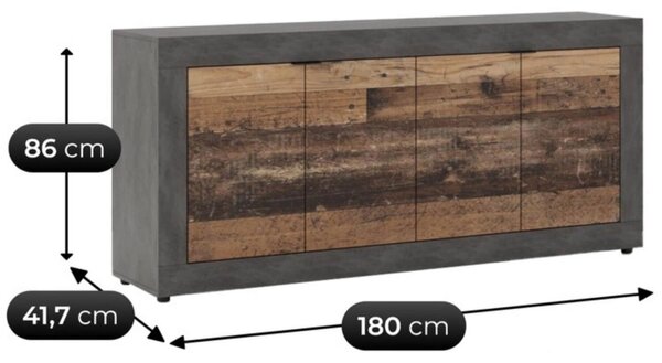 BLAGO komód 180 cm, sötét tölgy/fekete