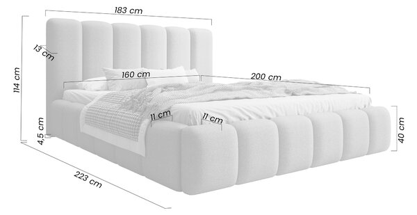 Aura kárpitozott ágy 160x200 ágyneműtartóval - bézs bouclé Quelle 03