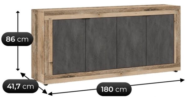 BLAGO komód 180 cm, fekete/natúr tölgy