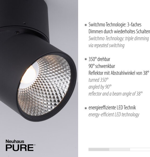 Paul Neuhaus modern spot lámpa pure-nola fekete pln6452-18