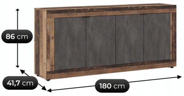 BLAGO komód 180 cm, sötét tölgy/grafit