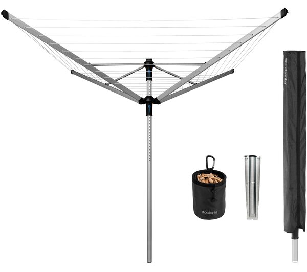 Brabantia Rotary Dryer Lift-O-Matic Advance kerti ruhaszárító 60m, UV-álló, forgatható, D=50mm, ultra könnyen állítható magasság, földbe szúrható, védőzsák, csipesztartó, metál szürke - 117145