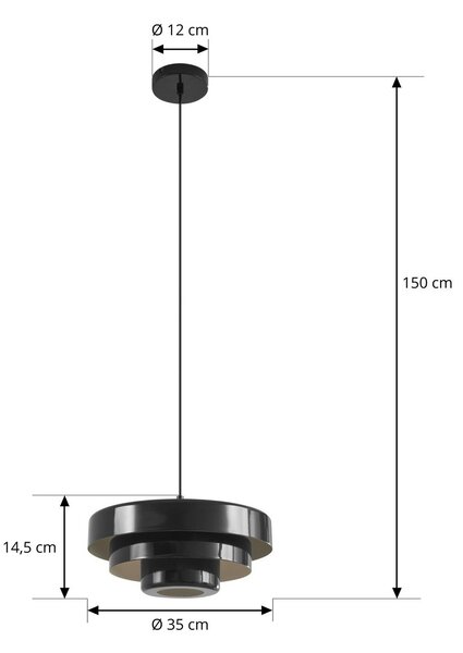 Lindby Tivra lógó lámpa, fényes fekete, Ø 35 cm, fém, dimmelhető, Fekete, Nappali / Étkező, fém, Vintage