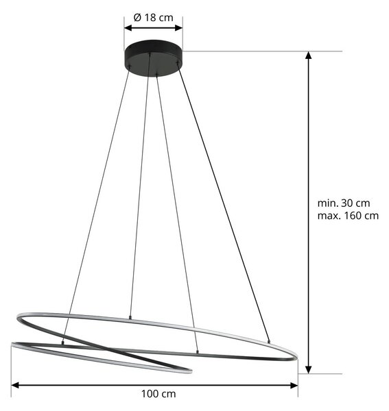 Lucande Gavril LED lógó világítás, 100 cm, fekete, dimmelhető fényerővel,, Fekete, Nappali / Étkező, fém, Modern