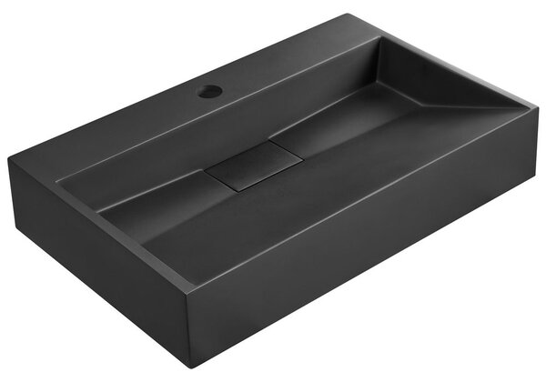 Falra szerelt mosdókagyló QUENKO 60 x 38 cm Műmárvány Fekete