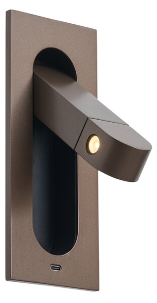 Modern fali lámpa sötét bronz színben, LED-del és USB-C porttal - Hilton