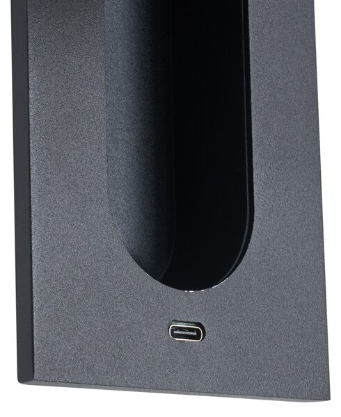 Modern fekete fali lámpa LED-del és USB-C porttal - Hilton