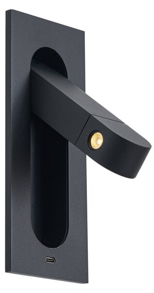 Modern fekete fali lámpa LED-del és USB-C porttal - Hilton