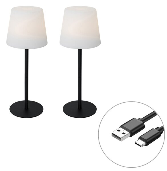 2 db fekete újratölthető asztali lámpa készlet 40 cm IP54 - Jude