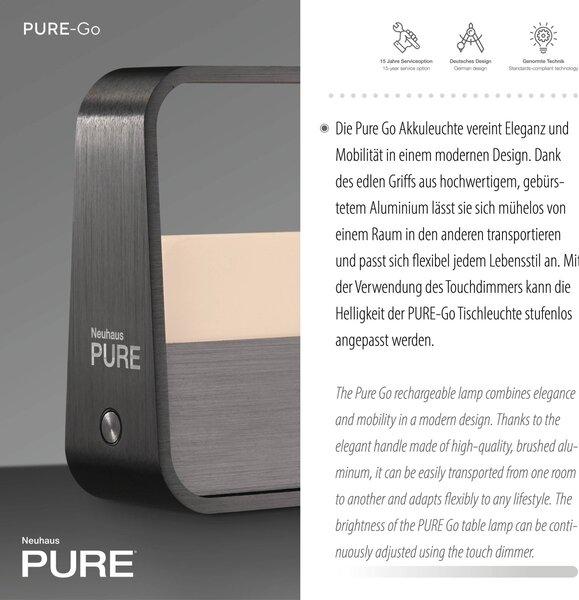 Paul Neuhaus modern asztali lámpa pure go szürke pln4055-15