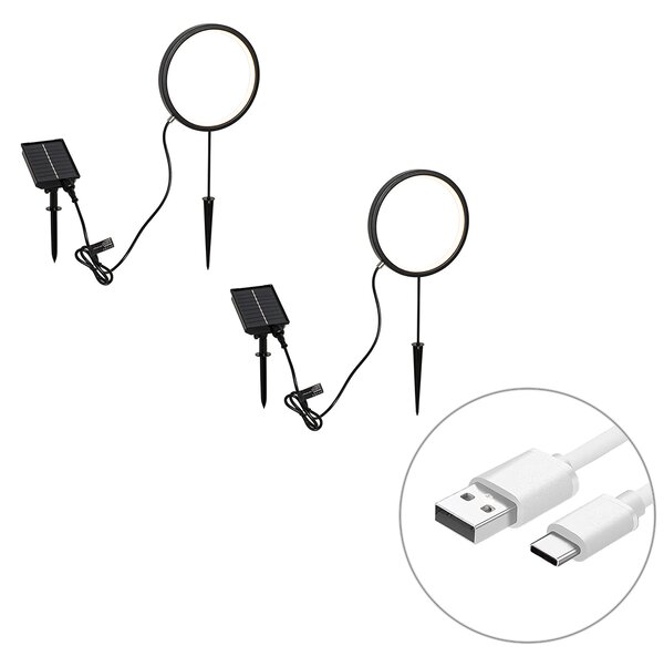 2 db-os fekete leszúrható spotlámpa szett, 50 cm, LED-del, újratölthető és napelemes, IP65 - Adalind