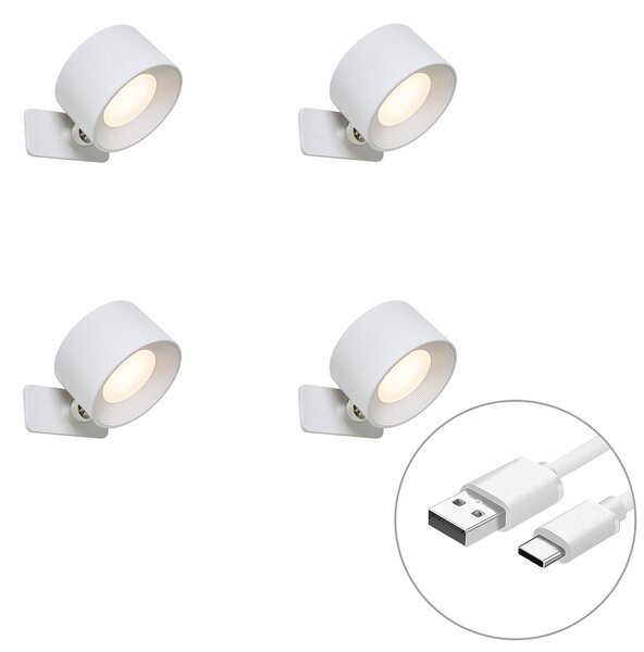 4 darabos modern fehér fal- és mennyezeti lámpa szett LED-del, újratölthető - Bright