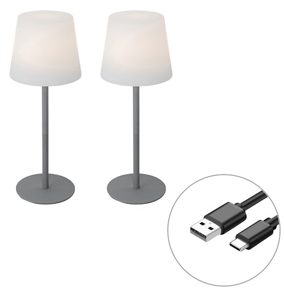 2 darabos szett szürke újratölthető asztali lámpa 40 cm IP54 - Jude