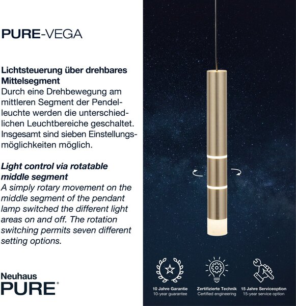 Paul Neuhaus modern függeszték pure-vega matt sárgaréz pln2211-60