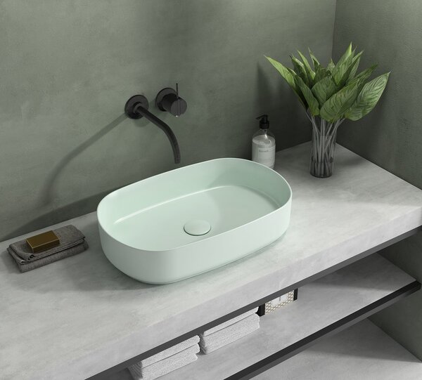 Sapho Sapho, INFINITY OVAL kerámia asztali mosdó, 55x36 cm, matt zöld menta, 10NF65055-2T
