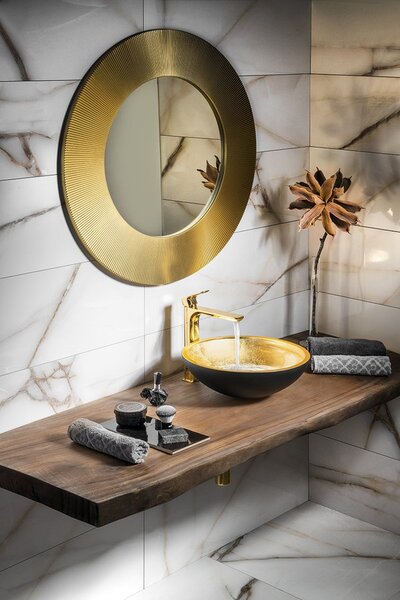 Sapho Sapho, MURANO BLACK-GOLD üveg mosdó 40x14cm, arany / fekete, AL5318-77