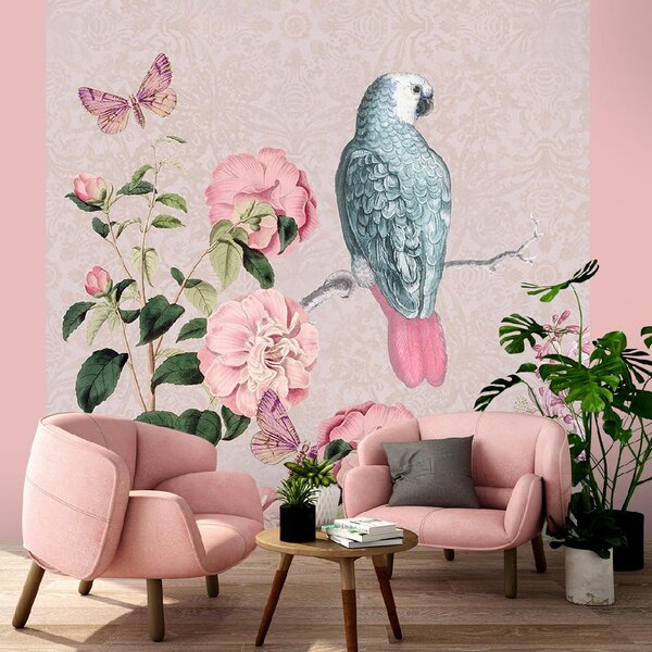 Gario Fotótapéta Rózsaszín absztrakciós madár az ágon - Andrea Haase Anyag: Vlies, Méret: 100 x 100 cm