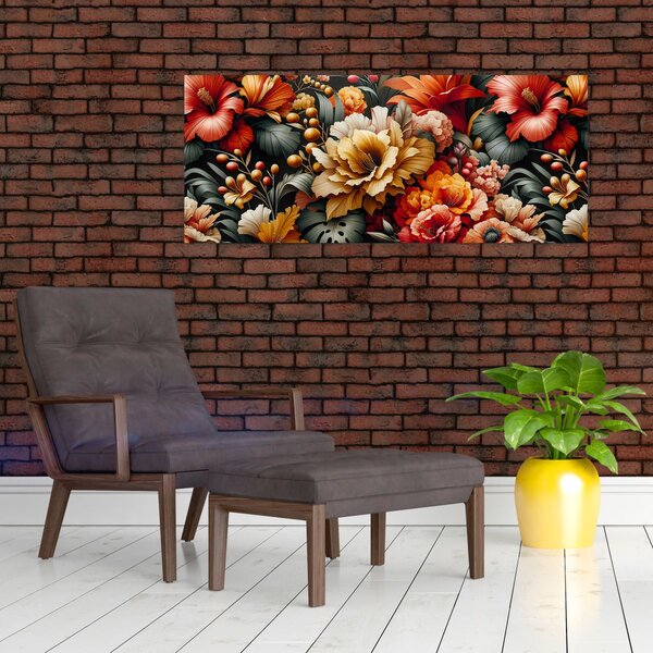 Kép - Narancs-vörös virágok (120x50 cm)