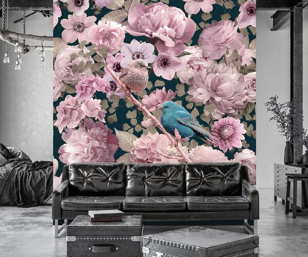 Gario Fotótapéta Kék madár a rózsaszín rózsák hátterében - Andrea Haase Anyag: Vlies, Méret: 100 x 100 cm