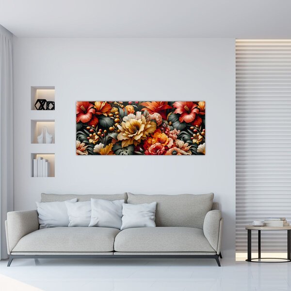 Kép - Narancs-vörös virágok (120x50 cm)