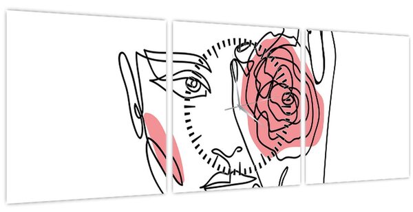 Kép - Line art arc rózsával (órával) (90x30 cm)